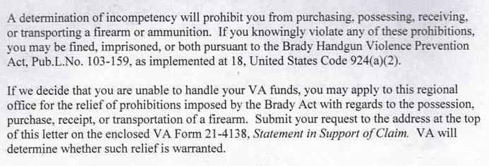 Excerpt from a VA form letter
